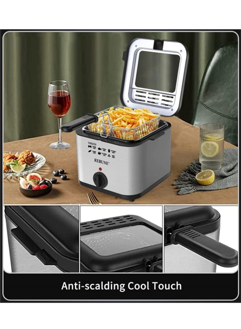 REBUNE 1800W Electric Deep Fryer 2.5L Visual Skylight Quick Cooking Oil Saving Home Use 2.5 L 1800 W RE-11-048 1800W Electric Deep Fryer Black and Silver - Image 4