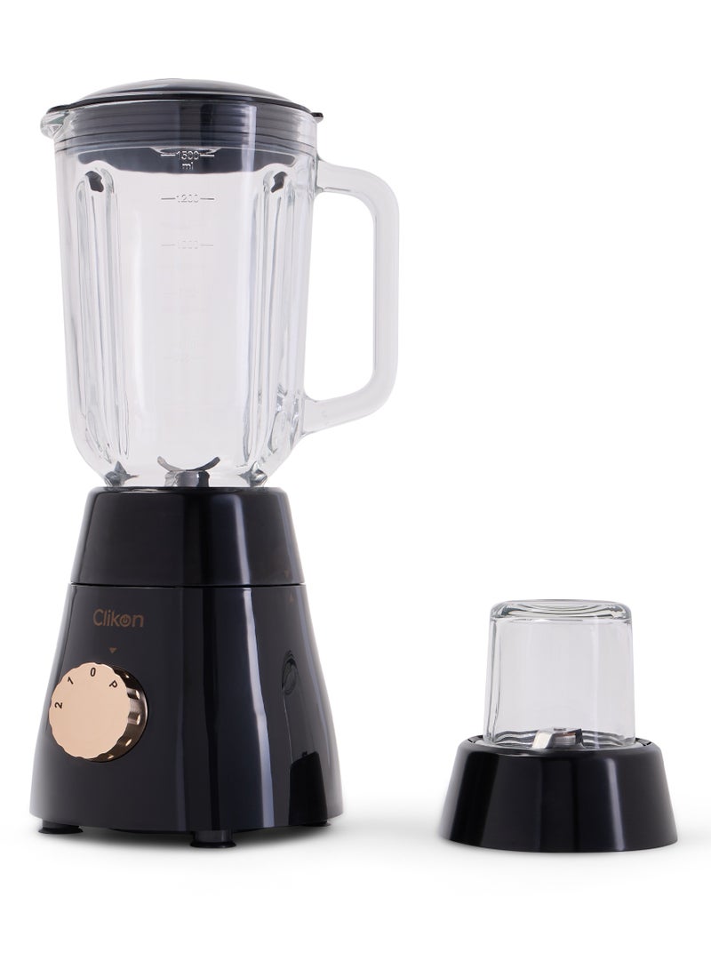 كليكون 2-In-1 Juicer Blender Chopper Set 1.5 L , 600W Powerful Motor With 2 Speed Setting And Pulse, Transparent And Glass Jars With Stainless Steel Blade, Grinder Attachment 1.5 L 600 W CK2674 Black  - Image 2