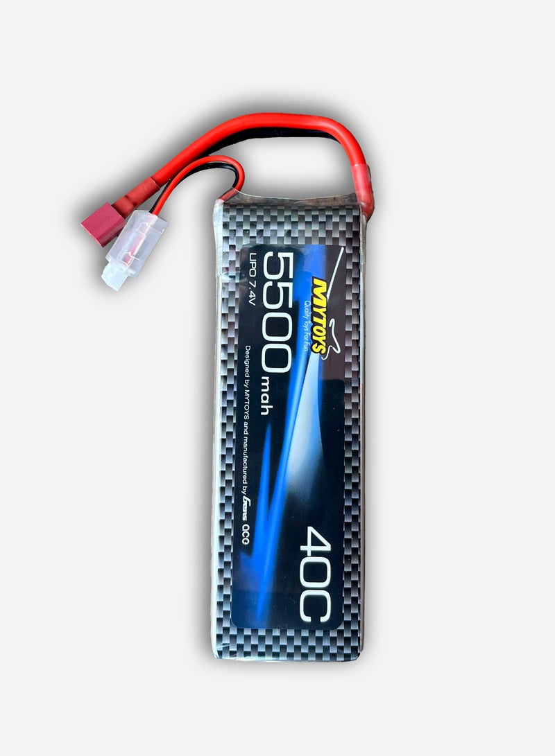 مايتويز بطارية Mytoys 2S LiPo 5500mAh 7.4V 40C مع موصل Deans T متوافقة مع سيارات RC بمقياس 1/8 و 1/10، سيارات RC، شاحنات RC، قوارب RC - Image 2