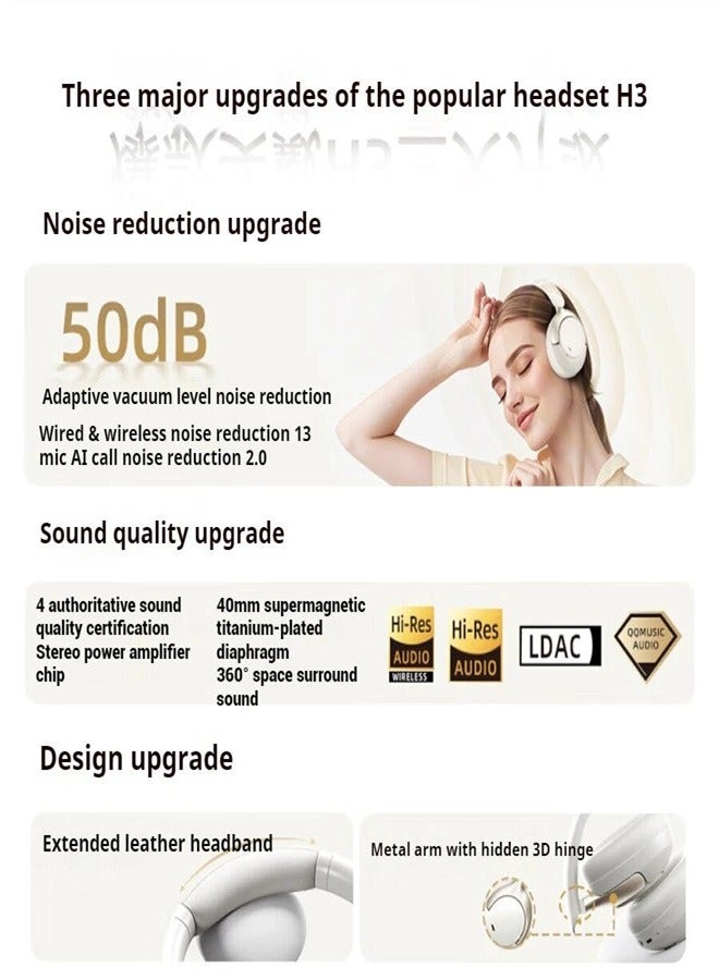 H3 PRO Over Ear Headphones Adaptive ANC, Wired & Wireless Connectivity, 50dB Active Noise Cancellation with Multiple Modes, LDAC Hi-Res Wireless Audio, 55H Playtime, Custom EQ via App - White - pnsku/N70142603V/45/_/1736834465/985c8655-c961-4ed3-b7fb-6a2b7591f2d8