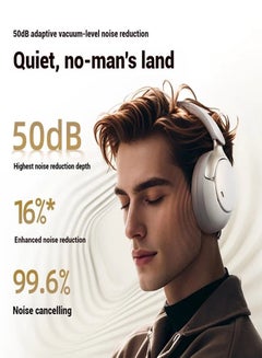 كيو سي واي H3 PRO Over Ear Headphones Adaptive ANC, Wired & Wireless Connectivity, 50dB Active Noise Cancellation with Multiple Modes, LDAC Hi-Res Wireless Audio, 55H Playtime, Custom EQ via App - White  - Image 2