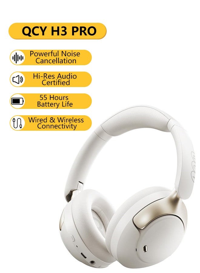 H3 PRO Over Ear Headphones Adaptive ANC, Wired & Wireless Connectivity, 50dB Active Noise Cancellation with Multiple Modes, LDAC Hi-Res Wireless Audio, 55H Playtime, Custom EQ via App - White - pnsku/N70142603V/45/_/1741336407/bc12fcb9-6ffb-472e-99ab-38793d9ca7cb