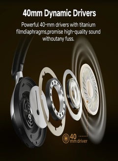 كيو سي واي H3 PRO Over Ear Headphones Adaptive ANC, Wired & Wireless Connectivity, 50dB Active Noise Cancellation with Multiple Modes, LDAC Hi-Res Wireless Audio, 55H Playtime, Custom EQ via App - Black  - Image 5