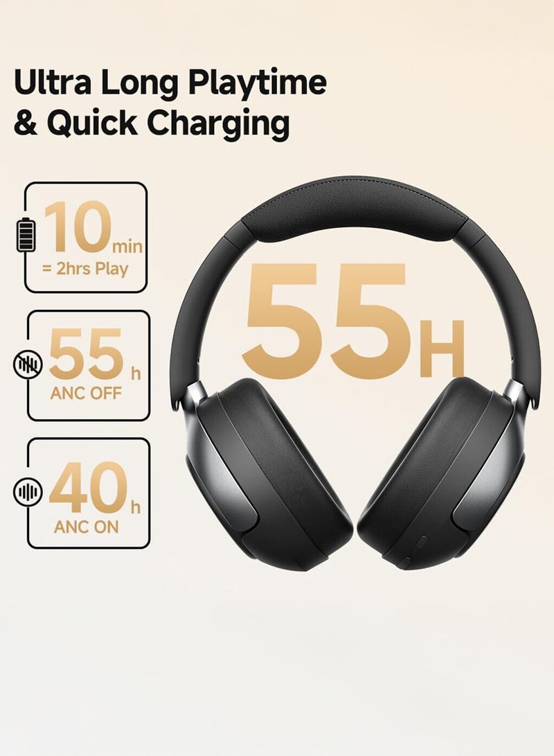 QCY H3 PRO Over Ear Headphones Adaptive ANC, Wired & Wireless Connectivity, 50dB Active Noise Cancellation with Multiple Modes, LDAC Hi-Res Wireless Audio, 55H Playtime, Custom EQ via App - Black  - Image 5