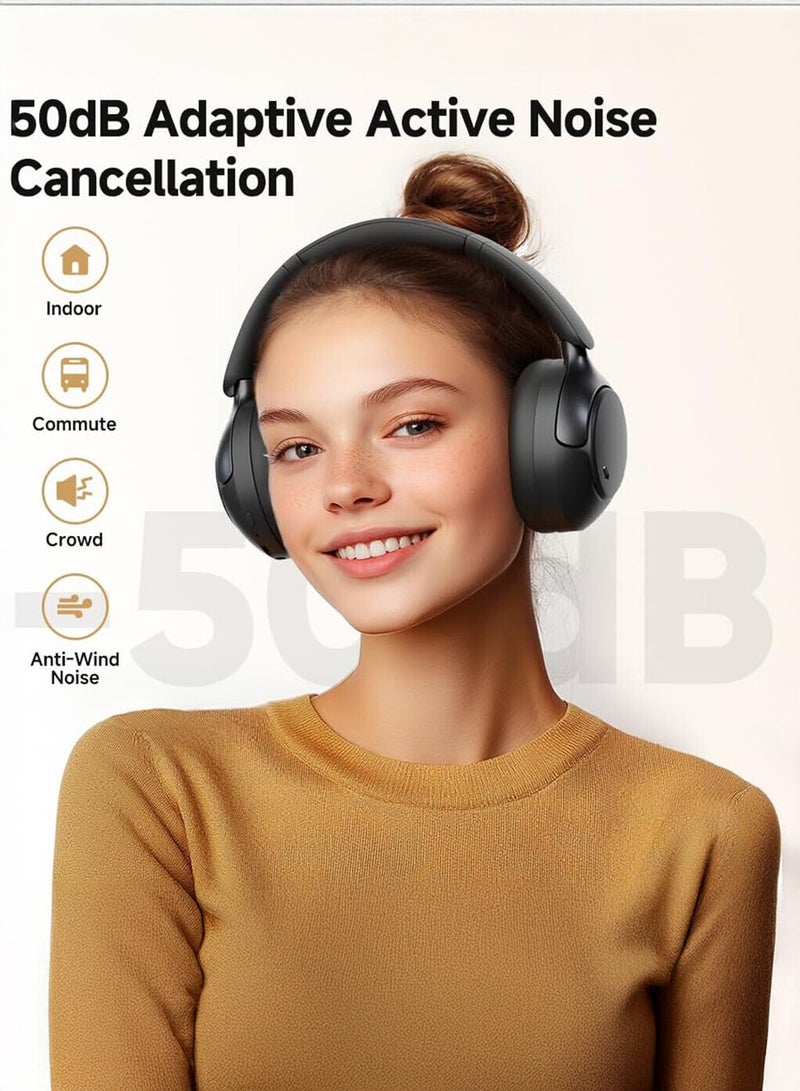 QCY H3 PRO Over Ear Headphones Adaptive ANC, Wired & Wireless Connectivity, 50dB Active Noise Cancellation with Multiple Modes, LDAC Hi-Res Wireless Audio, 55H Playtime, Custom EQ via App - Black  - Image 2
