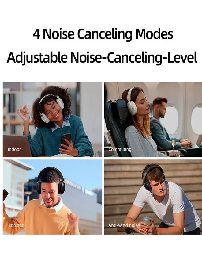 كيو سي واي - H4 Wireless Headphones, Over-Ear Design, Hi-Res Audio, Crystal Clear Call with 43dB Noise Cancellation, Bass Mode, Bluetooth 5.3 Strong Connectivity, 70 Hours Battery Life and Multi Point Connection H4 - Black - Image 1