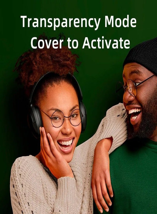 كيو سي واي - H4 Wireless Headphones, Over-Ear Design, Hi-Res Audio, Crystal Clear Call with 43dB Noise Cancellation, Bass Mode, Bluetooth 5.3 Strong Connectivity, 70 Hours Battery Life and Multi Point Connection H4 - Black - Image 1