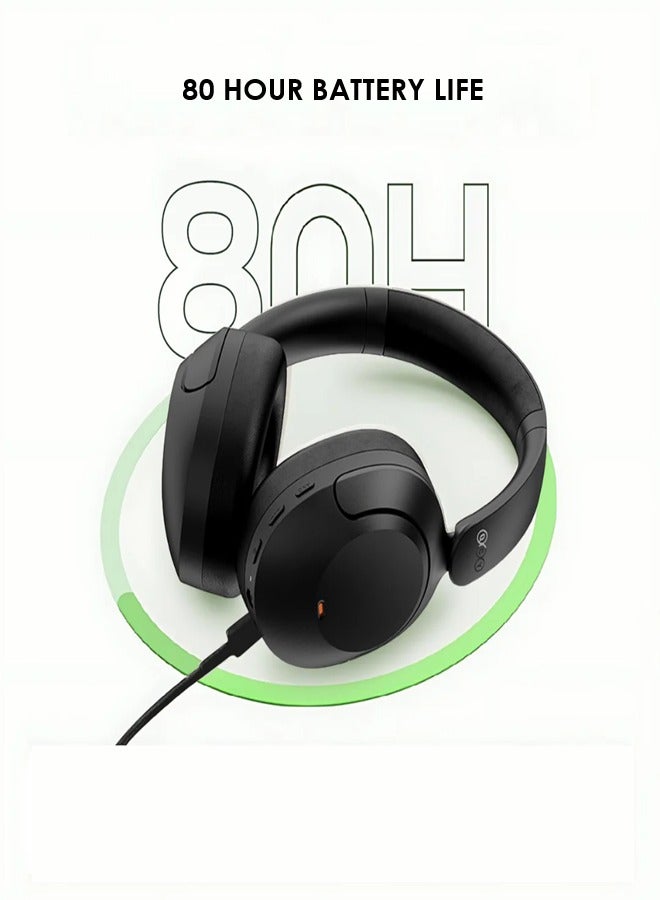 كيو سي واي - H4 Wireless Headphones, Over-Ear Design, Hi-Res Audio, Crystal Clear Call with 43dB Noise Cancellation, Bass Mode, Bluetooth 5.3 Strong Connectivity, 70 Hours Battery Life and Multi Point Connection H4 - Black - Image 1