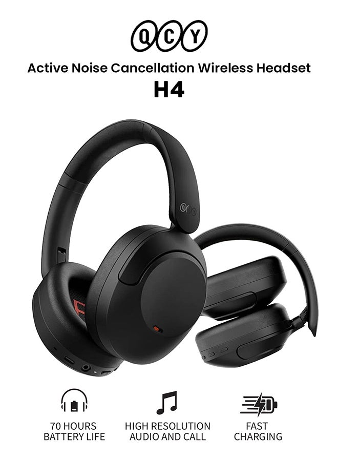 كيو سي واي - H4 Wireless Headphones, Over-Ear Design, Hi-Res Audio, Crystal Clear Call with 43dB Noise Cancellation, Bass Mode, Bluetooth 5.3 Strong Connectivity, 70 Hours Battery Life and Multi Point Connection H4 - Black - Image 1