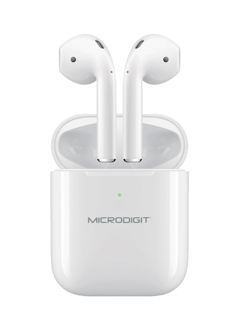 Microdigit - Premium Wireless Earplug  DEP354 With Super long battery life  Exquisite and compact Intelligent touch & Wireless Charging White - Image 1