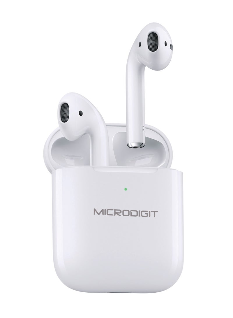 Microdigit - Premium Wireless Earplug  DEP354 With Super long battery life  Exquisite and compact Intelligent touch & Wireless Charging White - Image 1