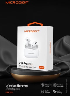 ميكرو ديجيت Premium Bluetooth Wireless Earphone with Earplug Pro with wireless charging and High Bass Clear Sound White  - Image 3