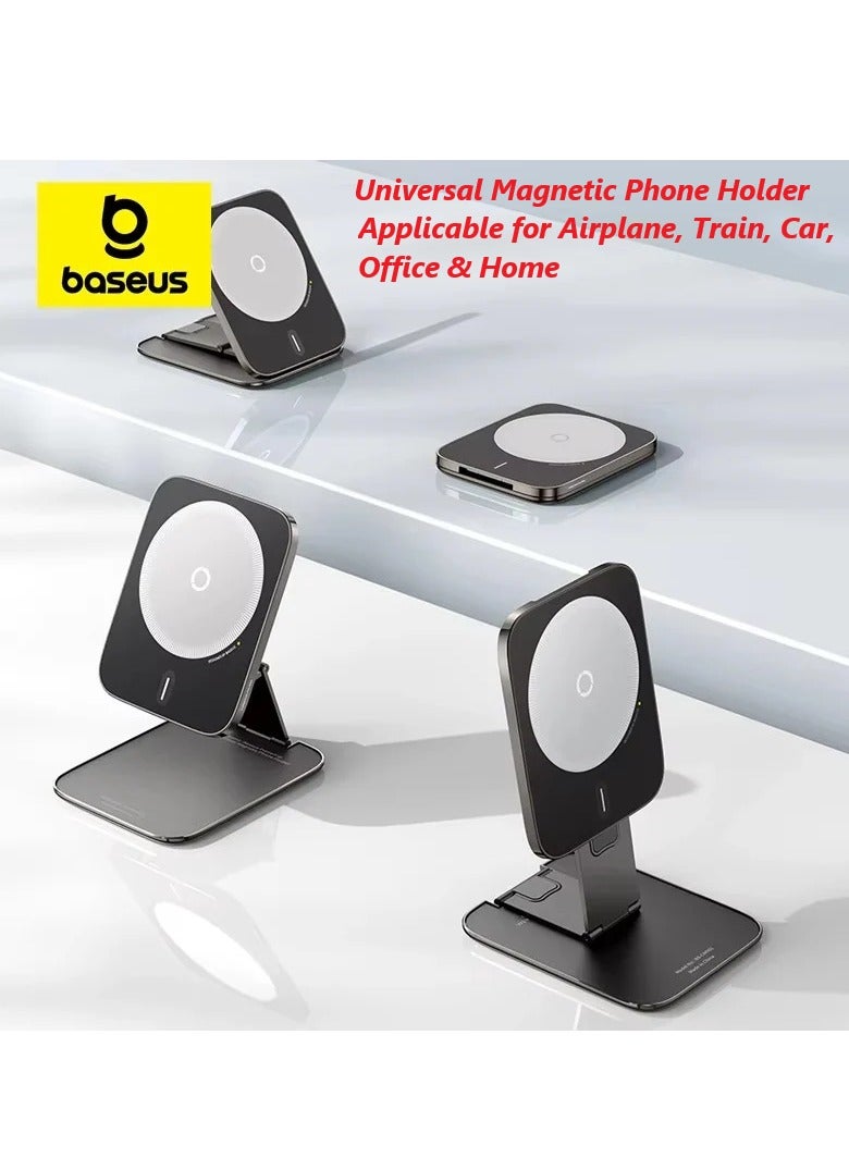 بيسوس Magnetic MagSafe Foldable Phone Holder, 3-Axis Adjustable, Ultra-Thin, Dual-Sided Magnetic Design, Hands-Free Use, Stable & Durable, Universal Cell Phone Holder for iOS, Android, Desktop, Car, Airplane, Train, Kitchen, Refrigerator, Travel, Wall, Desk, Portable Magnetic Phone Stand for iPhone 12-16 Pro, Car Phone Mount Black - Image 1