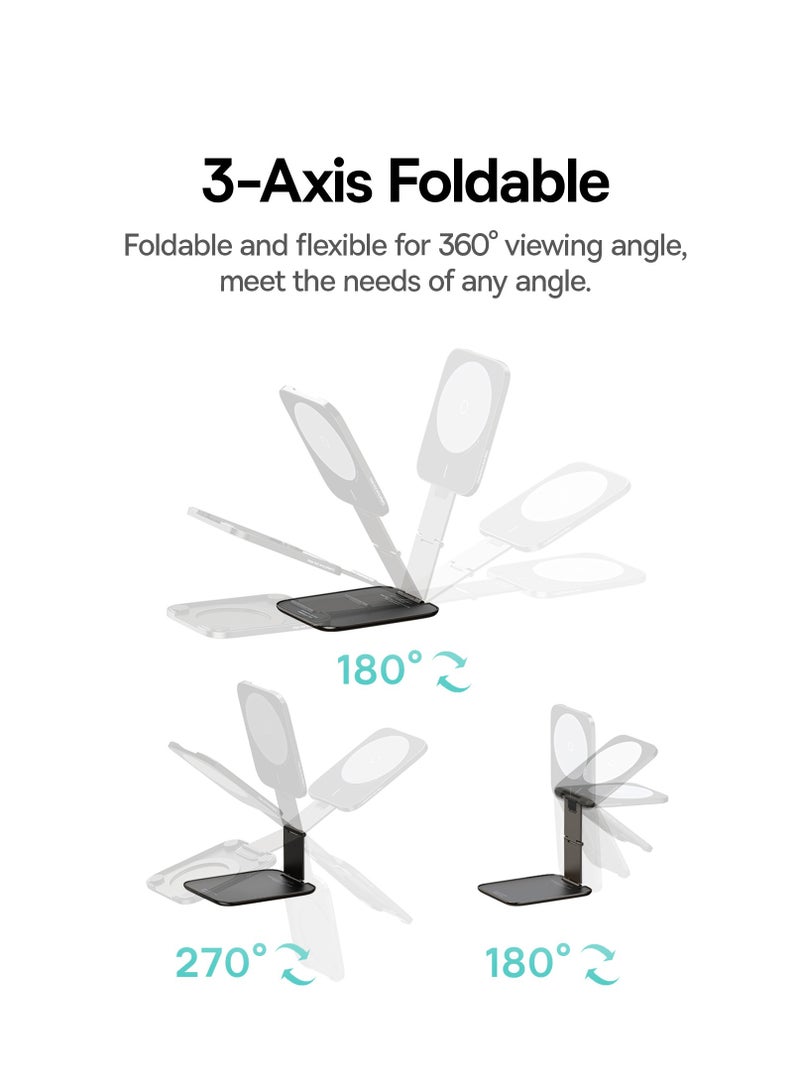 بيسوس Magnetic MagSafe Foldable Phone Holder, 3-Axis Adjustable, Ultra-Thin, Dual-Sided Magnetic Design, Hands-Free Use, Stable & Durable, Universal Cell Phone Holder for iOS, Android, Desktop, Car, Airplane, Train, Kitchen, Refrigerator, Travel, Wall, Desk, Portable Magnetic Phone Stand for iPhone 12-16 Pro, Car Phone Mount Black - Image 4