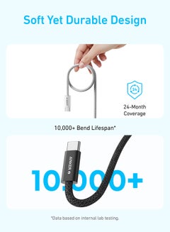 Anker Zolo USB C to USB C Cable, Braided and Dirt-Free Type C Fast Charging Cable, Slim Connector, for iPhone 16 Series, MacBook (240W) (White, 6ft) White White  - Image 5