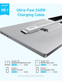 Anker Zolo USB C to USB C Cable, Braided and Dirt-Free Type C Fast Charging Cable, Slim Connector, for iPhone 16 Series, MacBook (240W) (3ft) White  - Image 3