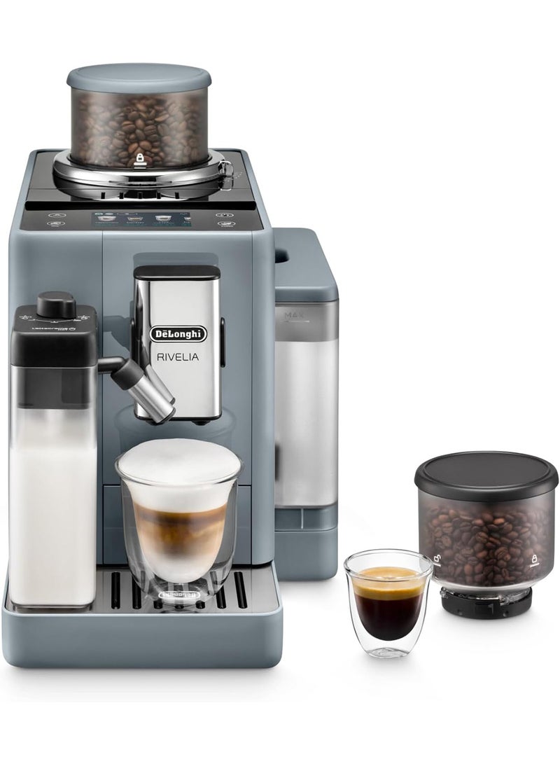 De'Longhi Rivelia Fully Automatic Coffee Machine with LatteCrema Hot, Automatic Milk Frother, Compact Size Bean to Cup Coffee Machine, 16 Recipes, Full Touch Colored Display 1.4 L 1450 W EXAM440.55.G Pebble Grey - Image 1