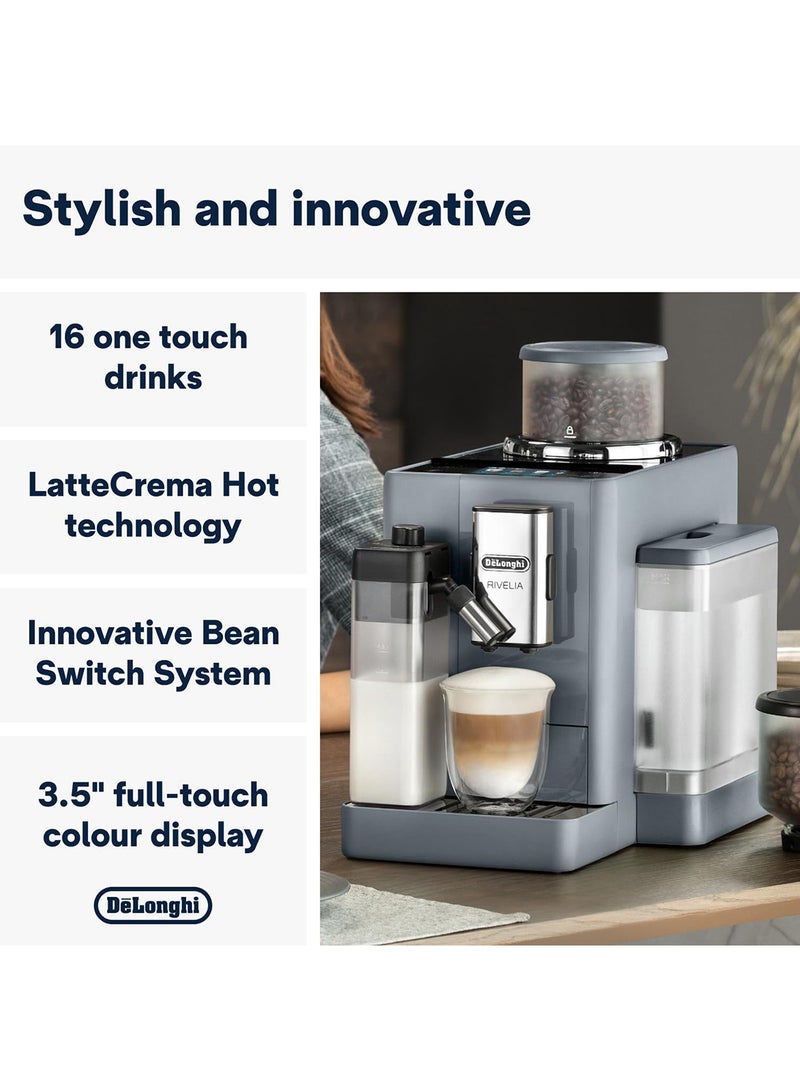 De'Longhi Rivelia Fully Automatic Coffee Machine with LatteCrema Hot, Automatic Milk Frother, Compact Size Bean to Cup Coffee Machine, 16 Recipes, Full Touch Colored Display 1.4 L 1450 W EXAM440.55.G Pebble Grey - Image 2