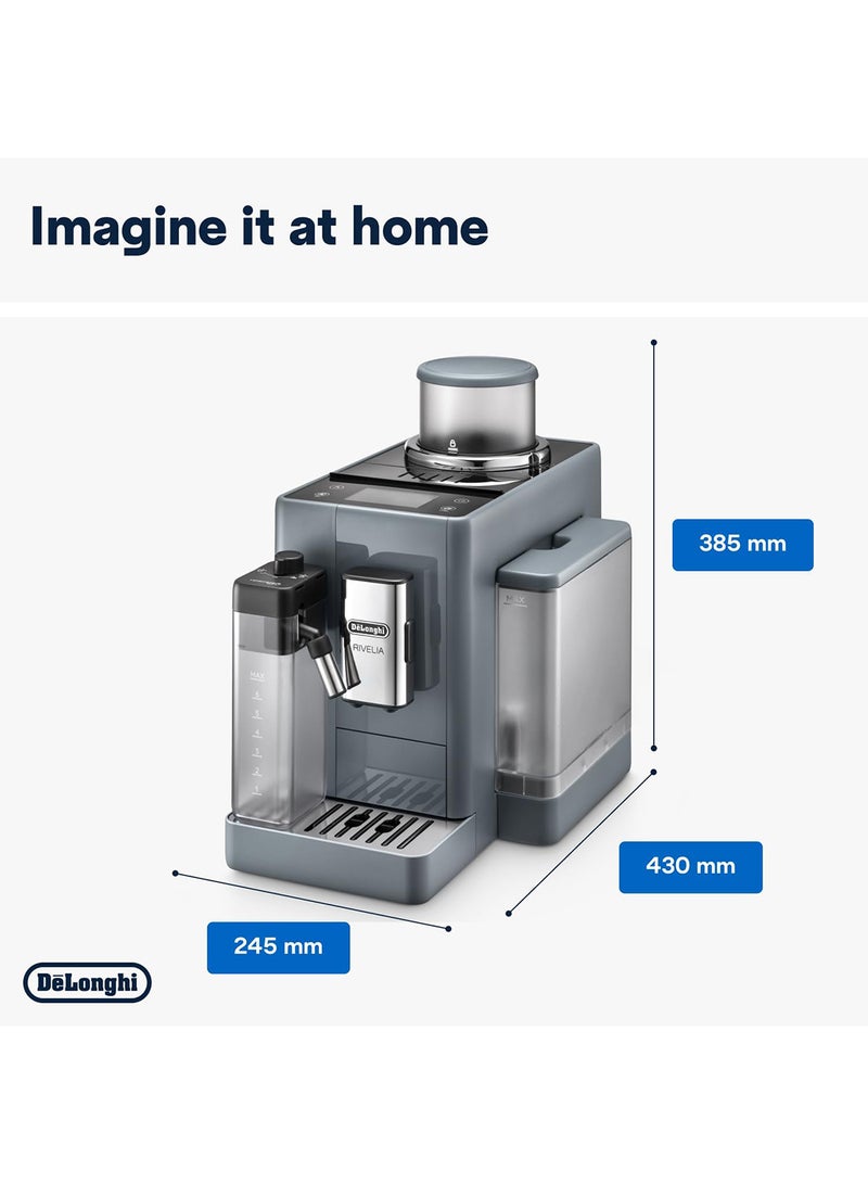 De'Longhi Rivelia Fully Automatic Coffee Machine with LatteCrema Hot, Automatic Milk Frother, Compact Size Bean to Cup Coffee Machine, 16 Recipes, Full Touch Colored Display 1.4 L 1450 W EXAM440.55.G Pebble Grey - Image 5