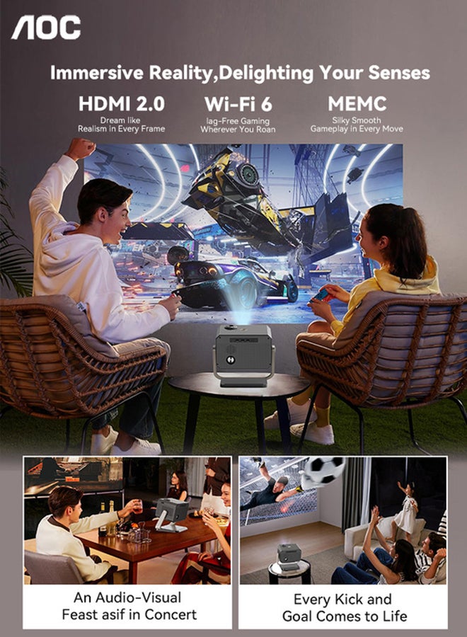 AOC - Portable Projector Full HD 4K/1080P, Autofocus/Auto Keystone Correction/Adjustable Angle/Projector with Wifi6 and Bluetooth,15000 Lumen,Compatible with iOS/Android/PC/PS4/PS5 for Work and Gaming XL3-500 Black - Image 1