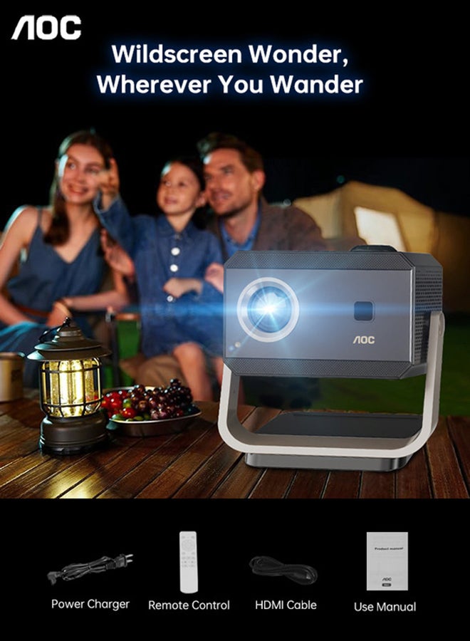 AOC - Portable Projector Full HD 4K/1080P, Autofocus/Auto Keystone Correction/Adjustable Angle/Projector with Wifi6 and Bluetooth,15000 Lumen,Compatible with iOS/Android/PC/PS4/PS5 for Work and Gaming XL3-500 Black - Image 1