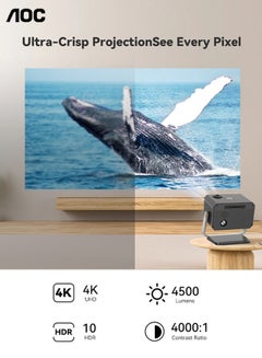 AOC 3500 Lumens Projetor 4K Support 1080P Full HD, Portatil 5G WiFi 6 with 2.4/5GHz, Bluetooth 5.2, Compatible with iOS/Android/PC/PS4/PS5, Android 11, 200-Inch Screen, Auto Keystone XL3-500 Black  - Image 2
