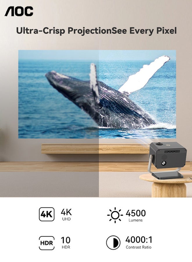 AOC - Portable Projector Full HD 4K/1080P, Autofocus/Auto Keystone Correction/Adjustable Angle/Projector with Wifi6 and Bluetooth,15000 Lumen,Compatible with iOS/Android/PC/PS4/PS5 for Work and Gaming XL3-500 Black - Image 1