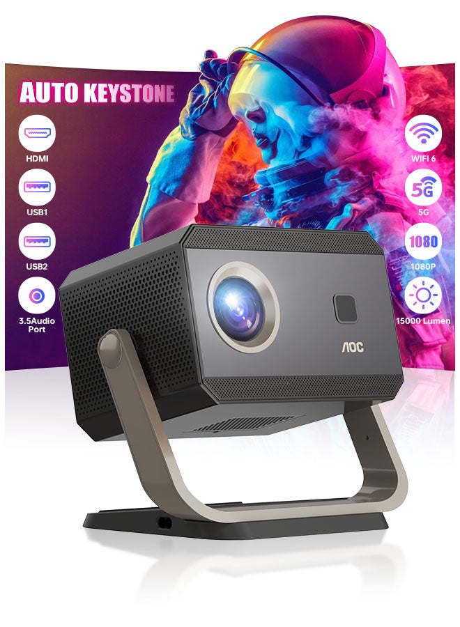 AOC Portable Projector Full HD 4K/1080P, Autofocus/Auto Keystone Correction/Adjustable Angle/Projector with Wifi6 and Bluetooth,15000 Lumen,Compatible with iOS/Android/PC/PS4/PS5 for Work and Gaming XL3-500 Black  - Image 1