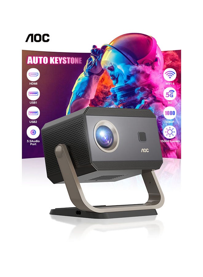اي او سي Portable Projector Full HD 4K/1080P, Autofocus/Auto Keystone Correction/Adjustable Angle/Projector with Wifi6 and Bluetooth,15000 Lumen,Compatible with iOS/Android/PC/PS4/PS5 for Work and Gaming XL3-500 Black  - Image 1