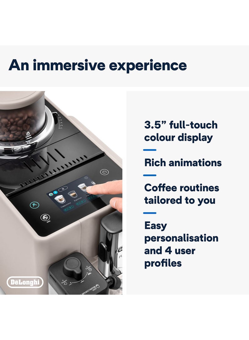 De'Longhi Rivelia Fully Automatic Coffee Machine With Lattecrema Hot, Automatic Milk Frother, Compact Size Bean To Cup Coffee Machine, 16 Recipes, Full Touch Colored Display 1.4 L 1450 W EXAM440.55.BG Beige  - Image 4