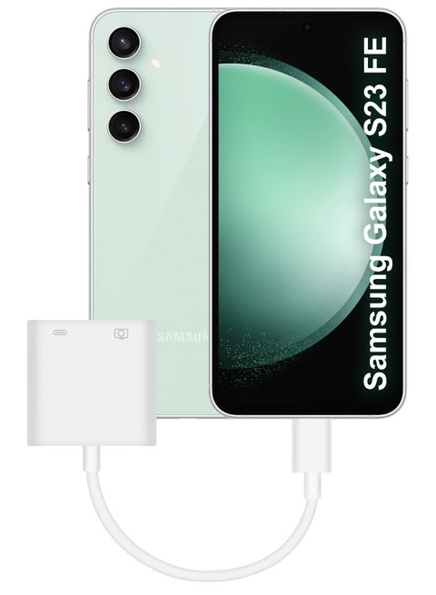 (For Samsung Galaxy S23 FE) USB-C Camera Adapter Plug and Play 3.0 OTG Adapter with Charging Port Support Card Reader, USB Flash Drive, Keyboard and Mouse White