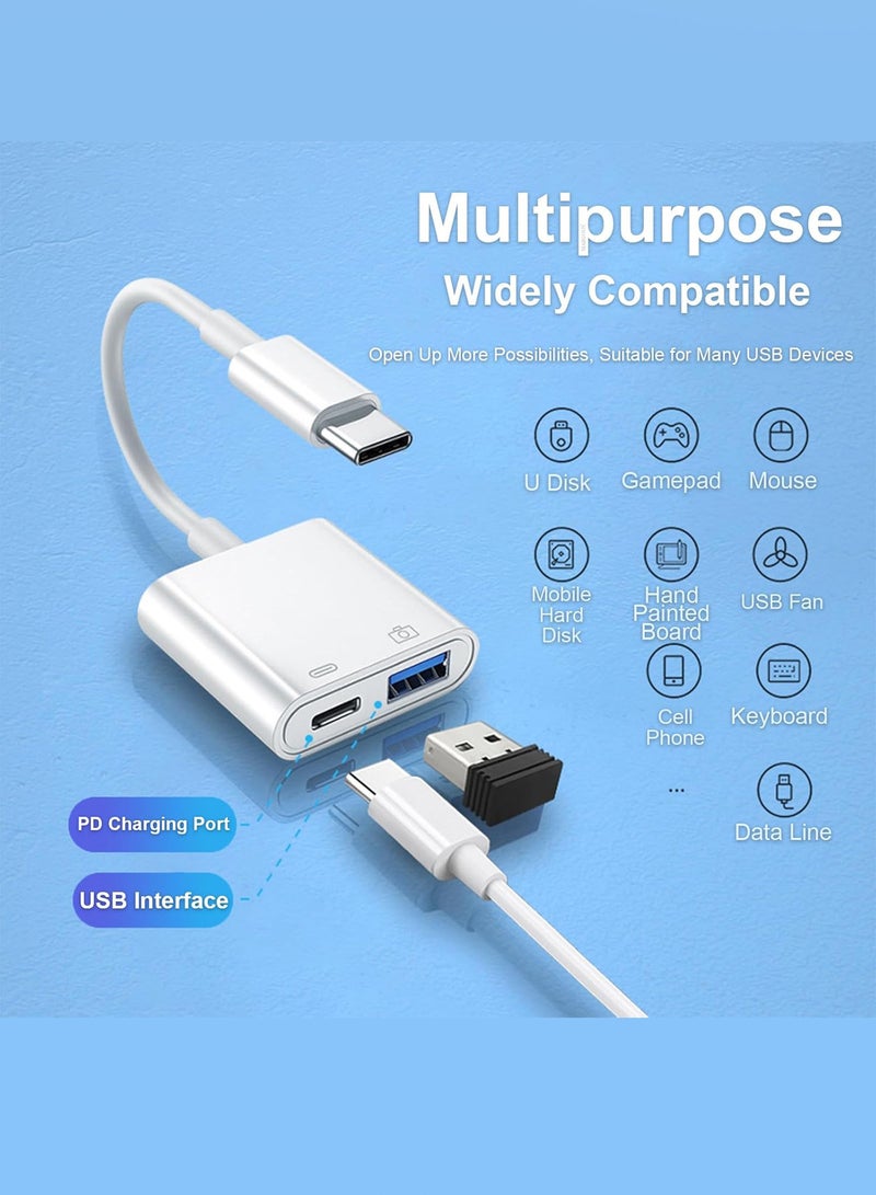 MARGOUN - (For Samsung Galaxy S23 FE) USB-C Camera Adapter Plug and Play 3.0 OTG Adapter with Charging Port Support Card Reader, USB Flash Drive, Keyboard and Mouse White - Image 1