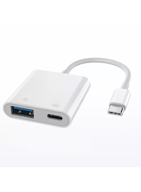 USB-C Camera Adapter Type-C to USB 3.0 OTG Adapter with Charging Port for Type-C Android Phones Support Card Reader, USB Flash Drive, Keyboard, Mouse, Plug and Play White