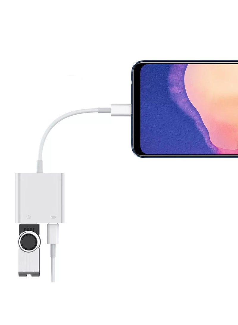 MARGOUN - USB-C Camera Adapter Type-C to USB 3.0 OTG Adapter with Charging Port for Type-C Android Phones Support Card Reader, USB Flash Drive, Keyboard, Mouse, Plug and Play White - Image 1