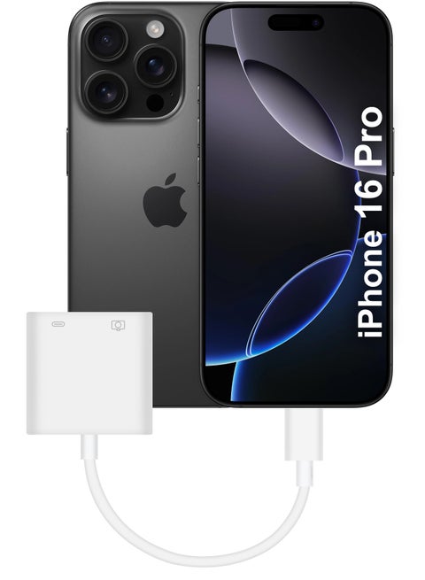 (For Apple iPhone 16 Pro) USB-C Camera Adapter Plug and Play 3.0 OTG Adapter with Charging Port Support Card Reader, USB Flash Drive, Keyboard and Mouse White