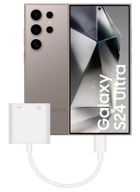 (For Samsung Galaxy S24 Ultra) USB-C Camera Adapter Plug and Play 3.0 OTG Adapter with Charging Port Support Card Reader, USB Flash Drive, Keyboard and Mouse White