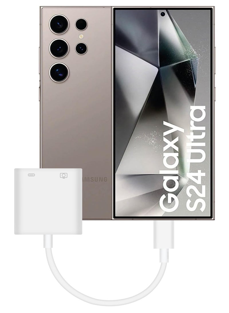 (For Samsung Galaxy S24 Ultra) USB-C Camera Adapter Plug and Play 3.0 OTG Adapter with Charging Port Support Card Reader, USB Flash Drive, Keyboard and Mouse White