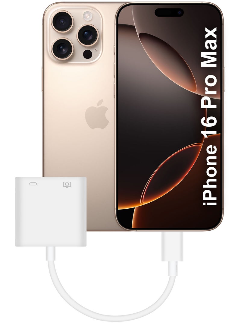 (For Apple iPhone 16 Pro Max) USB-C Camera Adapter Plug and Play 3.0 OTG Adapter with Charging Port Support Card Reader, USB Flash Drive, Keyboard and Mouse White