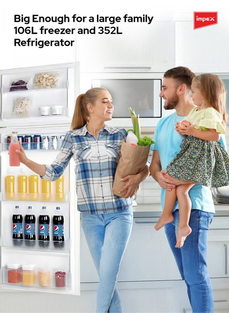 إمبكس ثلاجة إمبيكس ذات البابين بدون صقيع inverter سعة 498 لتر، فريزر سريع التبريد، كفاءة في استهلاك الطاقة وتشغيل هادئ، رف زجاجي، مصباح داخلي 498 ل 150 واط IRF 470 أبيض - Image 4