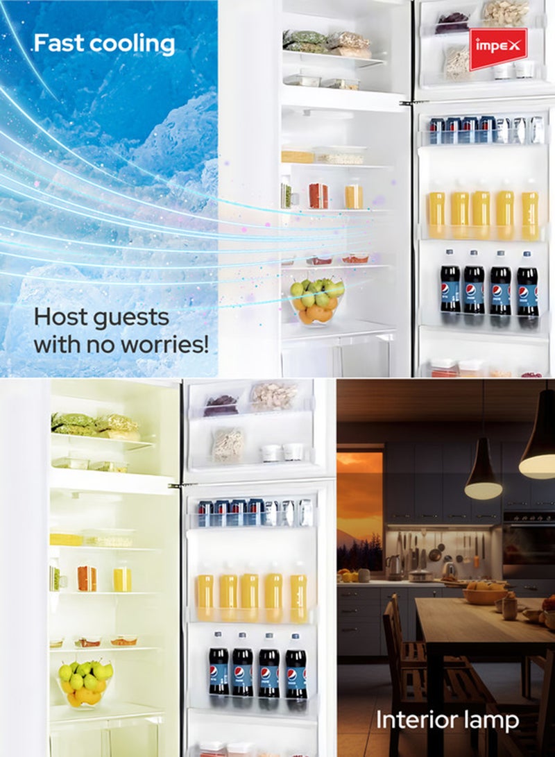 إمبكس ثلاجة إمبيكس ذات البابين بدون صقيع inverter سعة 498 لتر، فريزر سريع التبريد، كفاءة في استهلاك الطاقة وتشغيل هادئ، رف زجاجي، مصباح داخلي 498 ل 150 واط IRF 470 أبيض - Image 5