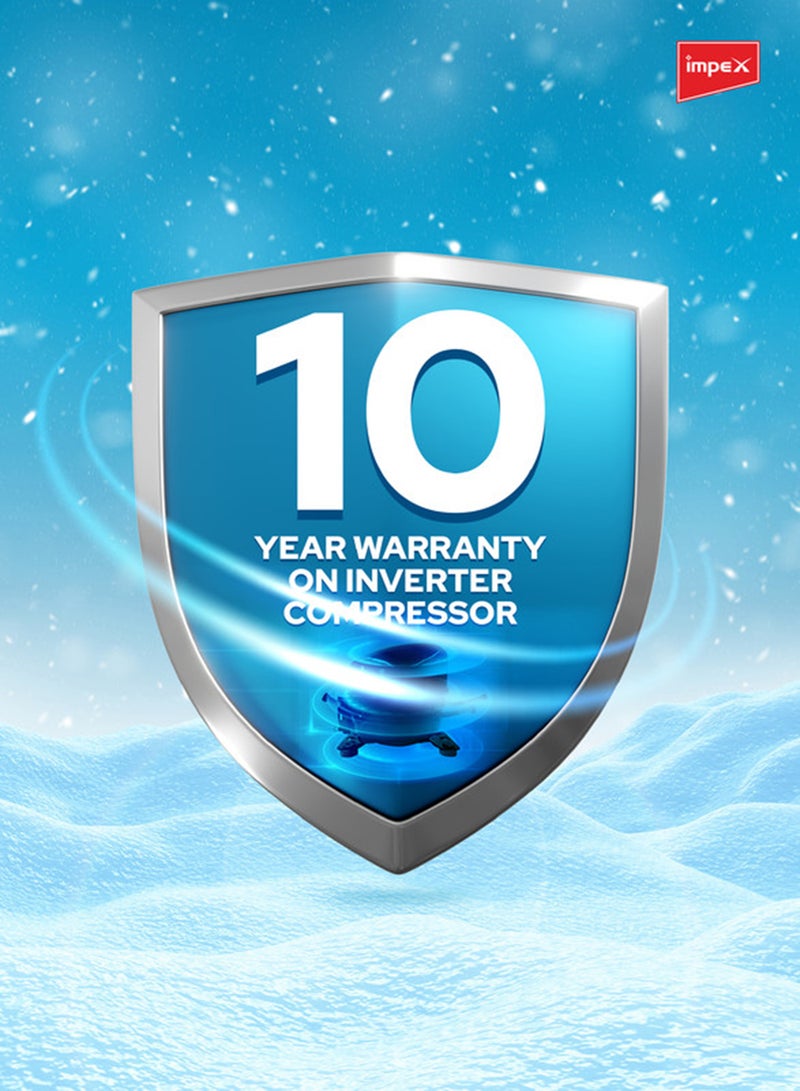 إمبكس ثلاجة إمبيكس ذات البابين بدون صقيع inverter سعة 498 لتر، فريزر سريع التبريد، كفاءة في استهلاك الطاقة وتشغيل هادئ، رف زجاجي، مصباح داخلي 498 ل 150 واط IRF 470 أبيض - Image 3