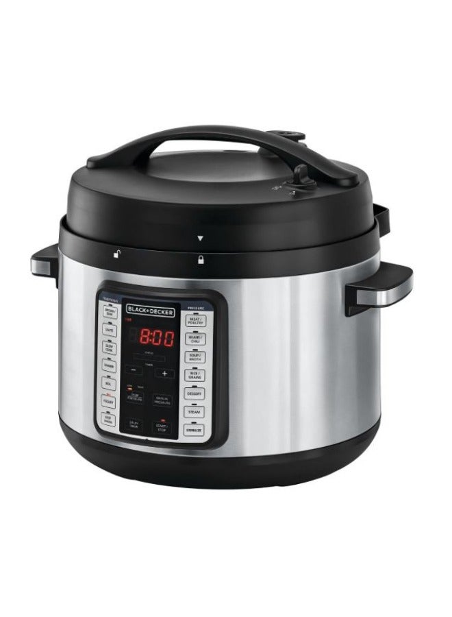 بلاك اند ديكر طباخ ضغط كهربائي، 10 لترات، 1350 واط، أسود وفضي - PCP1010-B5 - Image 1