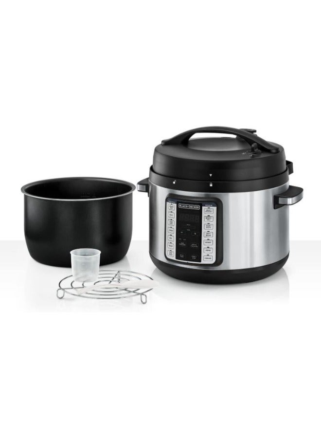 بلاك اند ديكر طباخ ضغط كهربائي، 10 لترات، 1350 واط، أسود وفضي - PCP1010-B5 - Image 2