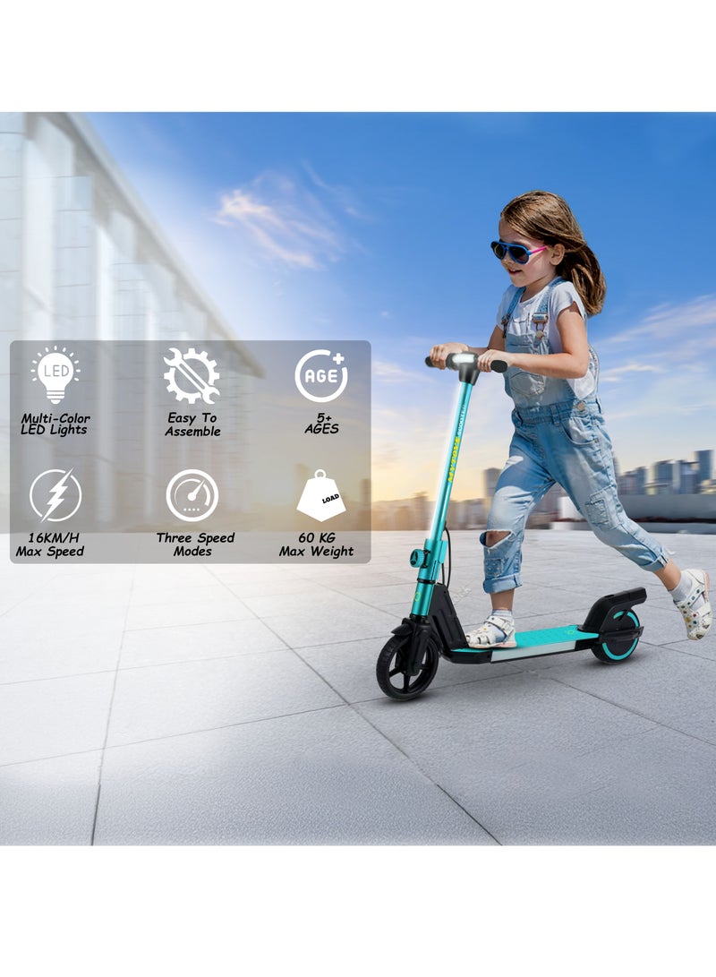 مايتويز - 2 Wheels Electric Scooter for Kids, 130W Motor, 21.6V 2.5Ah Lithium Battery, 16KM/H Max Speed, Light-up Non slip Deck, Kids Foldable Scooter With LED Lights and Deck Lights - Image 1