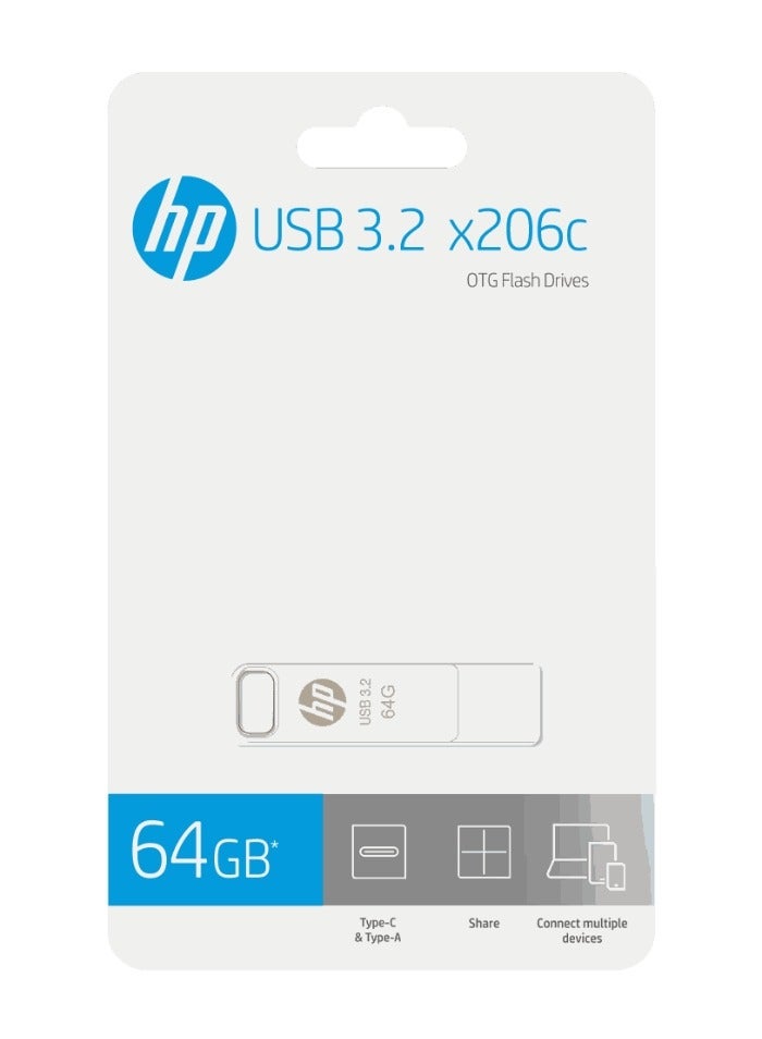 HP 64GB x206c OTG Type-C USB 3.2 Dual Flash Drive for Iphone 15 Iphone 16 Android Tablet PC Laptop 64 GB  - Image 2