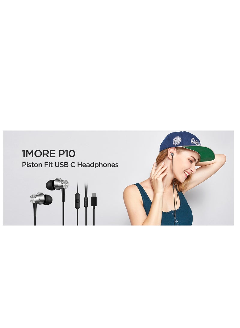 P10 Earphones, Wired, Type C, With Microphone, Deep Bass Silver