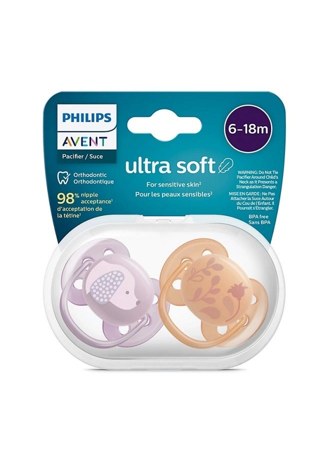 PHILIPS AVENT Ultra Soft Pacifier 6-18M Girl X2  - Image 1