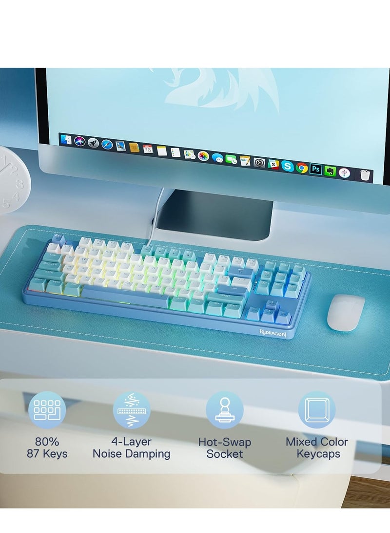 REDRAGON - Gaming Keyboard K707 PRO - RGB  with 80% Wireless Gasket, 3 Modes and 87 Keys, TKL Mechanical Keyboard with Hot Swap Socket, PBT Round Keycaps and Noise Damping - Image 1
