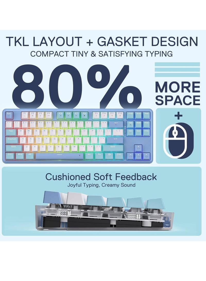 REDRAGON - Gaming Keyboard K707 PRO - RGB  with 80% Wireless Gasket, 3 Modes and 87 Keys, TKL Mechanical Keyboard with Hot Swap Socket, PBT Round Keycaps and Noise Damping - Image 1