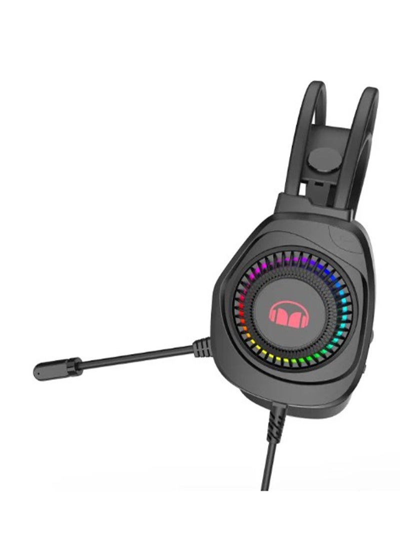 Airmars N5 Lite Gaming Headset USB 7.1 Surround Sound. Audio Interface with Noise Canceling Mic , Skin-friendly, Breathable Earcups For Lasting Comfort - Black